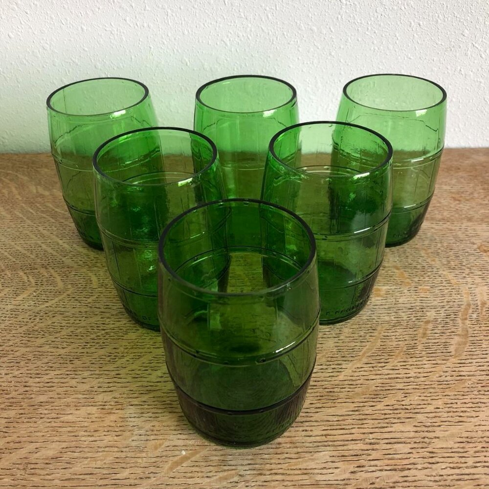 Vintage Green Barrel Drinking Glasses Set of 6